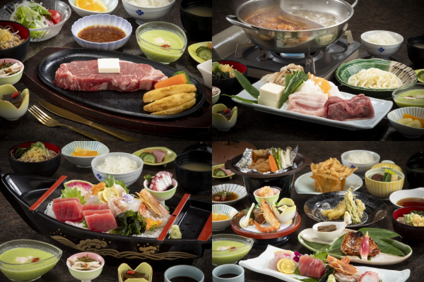 【お食事付き日帰りプラン一例】<br />
メニュー4種類/昼食or夕食からお選びいただけます。<br />
※要事前予約
